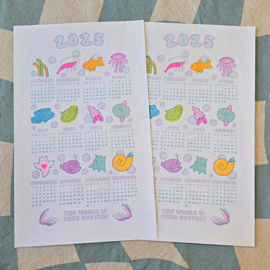sea animal 1 page calendar riso print