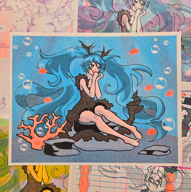 Deep Sea Girl Risograph Print