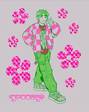 oc (kon) in one of my outfits (shirt design by eggdot.net), jan 2024