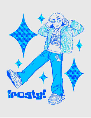 oc (thyme) in one of my outfits (shirt design by eggdot.net), jan 2024